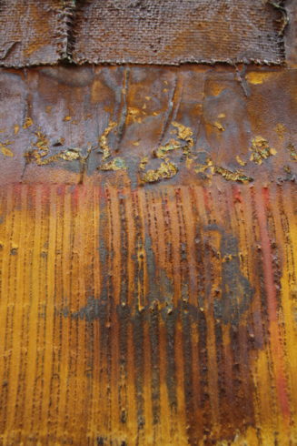 Casani Holzkörper mit Gewebe und Guardi Spachtelmasse, bearbeitet mit Oxido Oxidationsmedien