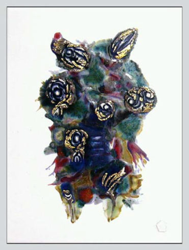 Bouquet Glasurenmalerei mit Gold auf weißem Grund, 2005, 25 x 33 cm