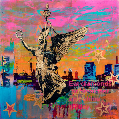 Sandra Rauch Goldene Else in LV 2015 Mischtechnik auf Acryl 200 x 200 cm