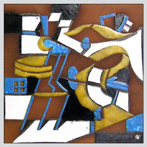Theater Glasurenmalerei auf Terrakotta, 2005, 30 x 30 cm