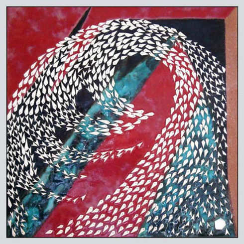 Tsunami Glasurenmalerei mit Porzellanpapier, 2005, 30 x 30cm