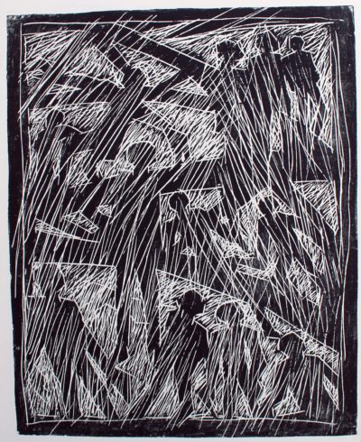 Wohin ...? IV, 2015, Holzschnitt, 111 x 89 cm, © VG Bild-Kunst, Bonn 2017/ Horst-Dieter Gölzenleuchter, Foto: Horst-Dieter Gölzenleuchter