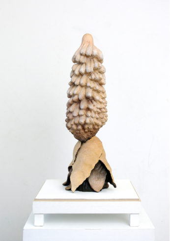Objekt o.T. (2.12.wo_04), 2012, Lindenholz, Acrylfarbe, 60 x 25 x 25 cm (inkl. Acrylglashaube) © Sabine Fassl