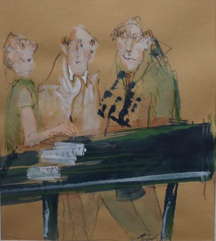 Gleich rappelts beim Rapport, Mischtechnik, 30 x 25 cm, Foto: Rosemarie Zacher
