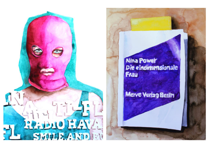 jew. o.T. aus : I ♥ FEMINISM, 2012–17, Aquarell/Papier, links: 40 x 30 cm, rechts 32 x 24 cm, VG Bild-Kunst, Bonn 2018/ Kerstin Drechsel, Foto: Kerstin Drechsel