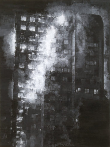 Schwarz auf Weiß – London – Kensington, 14. Juni 2017“, 2017, Ölfarbe auf Baumwolle, 80 x 60 cm