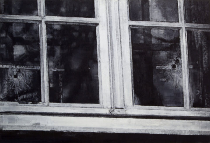 Schwarz auf Weiß – Düsseldorf, 1. April 1991, 2014, Öl auf MDF, 55 x 80 cm