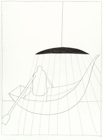 Aus der Serie: „Moritat vom Schweben“, 2017, Grafit auf Büttenpapier, 76 x 56 cm © VG Bild-Kunst, Bonn 2018/ Barbara Wrede, Foto: Friedhelm Hoffmann, Berlin