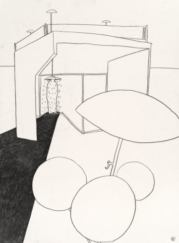 Aus der Serie: Fremde im Dorf, 2016 (Serie seit 1997), Grafit auf Büttenpapier, 76 x 56 cm 76 x 56 cm © VG Bild-Kunst, Bonn 2018/ Barbara Wrede, Foto: Friedhelm Hoffmann, Berlin
