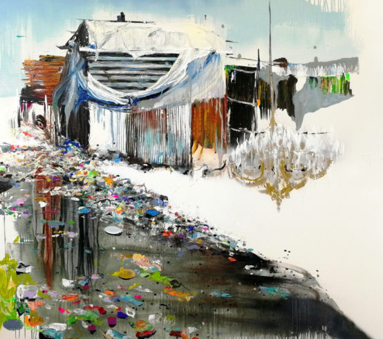 Getting water, 2018, Acryl und Öl auf Leinwand, 160 x 180 cm © VG Bild-Kunst, Bonn 2018/ Stephanie Abben, Foto: Stephanie Abben