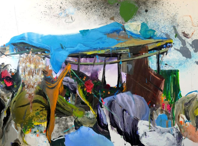 Krippe, 2018, Öl und Acryl auf Leinwand, 200 x 270 cm © VG Bild-Kunst, Bonn 2018/ Stephanie Abben, Foto: Stephanie Abben