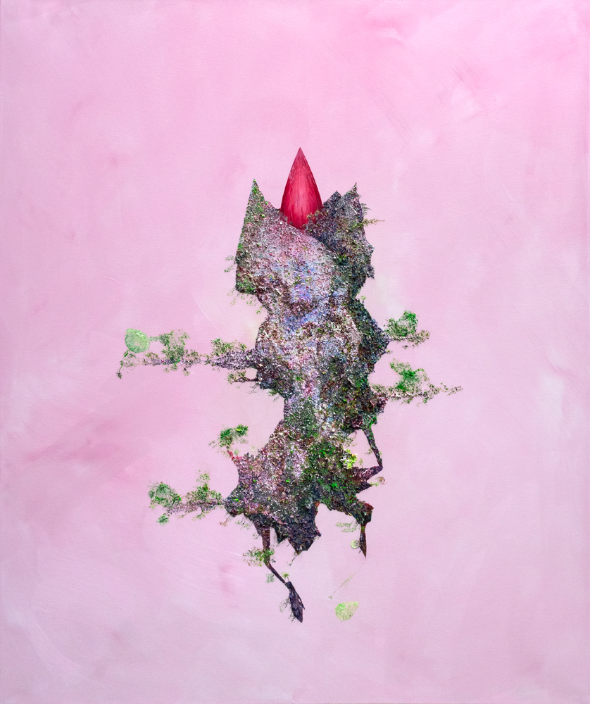 P-Landscape #35“, 2019, Öl, Acryl auf Leinwand, 100 cm x 110 cm x 5 cm, © und Foto: Aljoscha