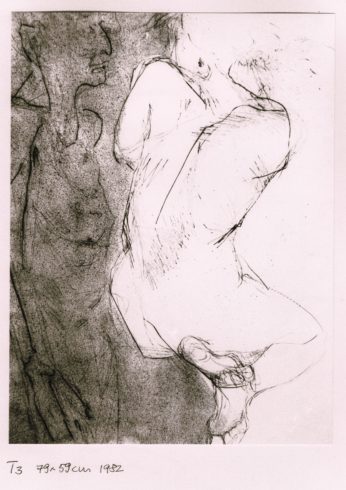 Akt, T3, 1982, Kaltnadel und Aquatinta, 79 x 59 cm, VG Bild-Kunst, Bonn 2019 / Barbara Grosse, Foto: Archiv der Künstlerin.