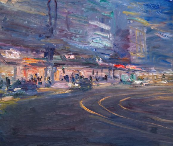 Auf der Friedrichstraße, nachts, 2018, Öl auf Leinwand, 80 x 90 cm © VG Bild-Kunst, Bonn 2020/ André Krigar, Foto: André Krigar