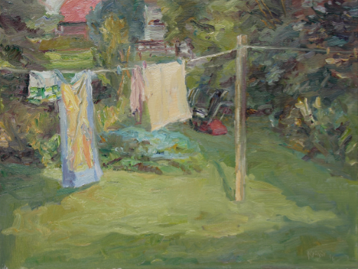 Wäsche in Margreets Garten, 2016, Öl auf Leinwand, 60 x 80 cm © VG Bild-Kunst, Bonn 2020/ André Krigar, Foto: André Krigar