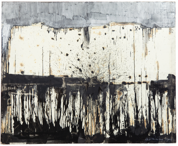 Berg, 2007, Grafit, Ölkreide, Wachs und Feuer auf Bütten, 180 x 220 cm VG Bild-Kunst, Bonn 2020/ Horst Thürheimer, Foto: Sebastian Schels