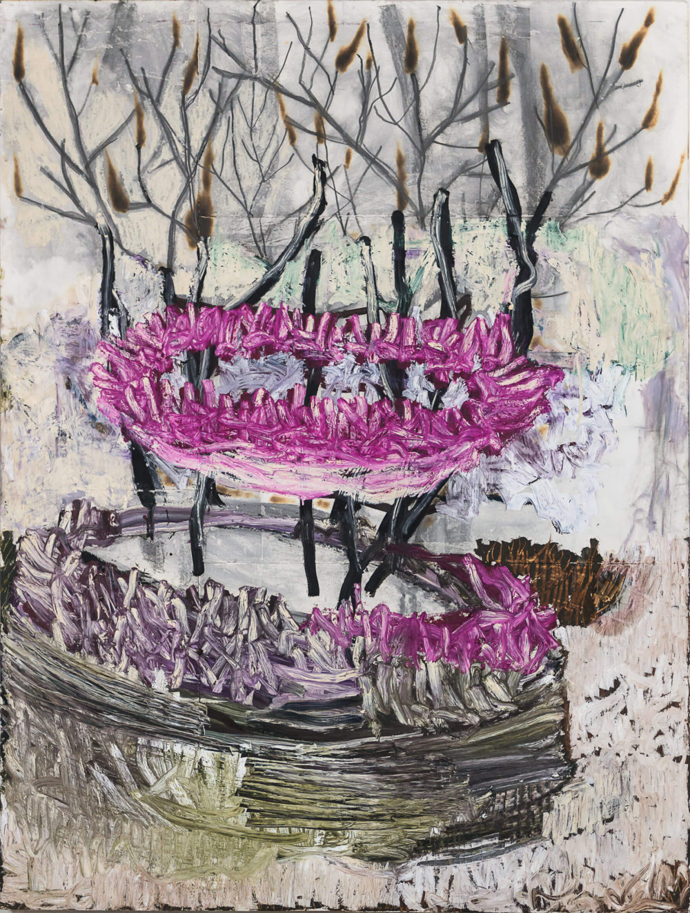 Farinelli, 2019, Grafit, Ölkreide und Feuer auf Bütten auf Holz, 200 x 152 cm VG Bild-Kunst, Bonn 2020/ Horst Thürheimer, Foto: Felix Weinold
