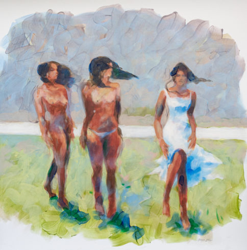 19011, Flussufer, 2019, Emulsion auf Nessel, 100 x 100 cm