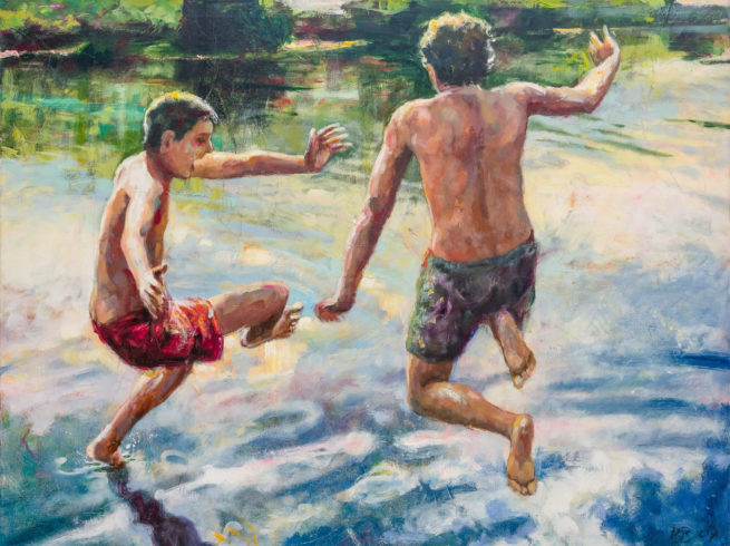 Fluss-Springer, Acrylfarbe auf Leinwand, 120 x 160 cm, 2007