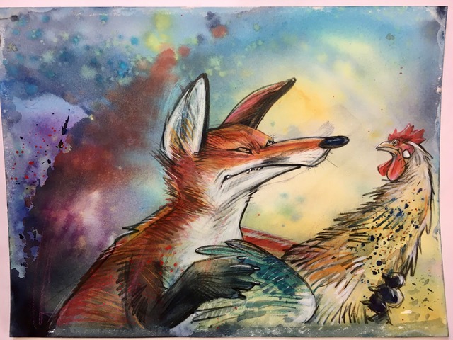 Chickenass be watchful, 2019, Aquarell und Buntstift, 31 x 23 cm © VG Bild-Kunst, Bonn 2020 / Reinhard Michl, Foto: bildergipfel.de