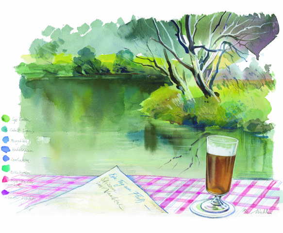 Ein Tag am Fluss, 2005, Aquarell mit Buntstift, 35 x 25 cm © VG Bild-Kunst, Bonn 2020 / Reinhard Michl, Foto: bildergipfel.de