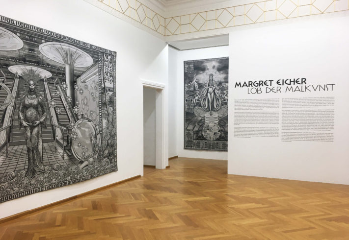 Blick in die Ausstellung „Margret Eicher. Lob der Malkunst“ im Museum Villa Stuck VG Bild-Kunst, Bonn 2020/ Margret Eicher, Foto: Künstlerin/Museum Villa Stuck, München