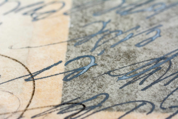 Detail aus einer kalligrafischen Arbeit zu Hilde Domins Vers „Dem Wunder leise wie einem Vogel die Hand hinhalten.“