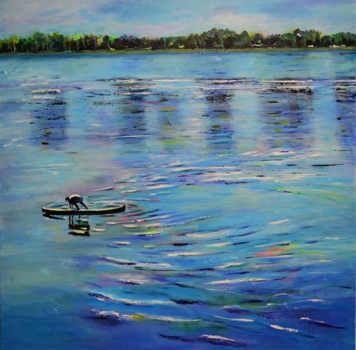 Am Rhein, XIV, 2020, Acryl auf Leinwand, 80 x 80 cm, Privatsammlung © VG Bild-Kunst, Bonn 2021/ Tanja Vetter, Foto: Alexander Horn
