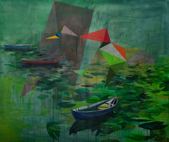 Morisee, 2018, Mischtechnik und Stickerei auf Baumwolle, 110 x 130 cm © VG Bild-Kunst, Bonn 2021/ Meike Lohmann, Foto: Tobias Ziegler.
