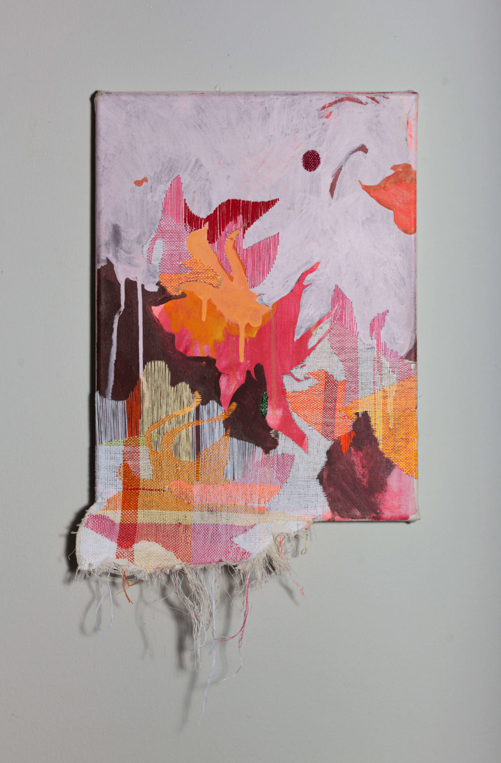 Akelei, 2020, Acryl und Stickerei auf Baumwolle, 40 x 30 cm © VG Bild-Kunst, Bonn 2021/ Meike Lohmann, Foto: Tobias Ziegler.