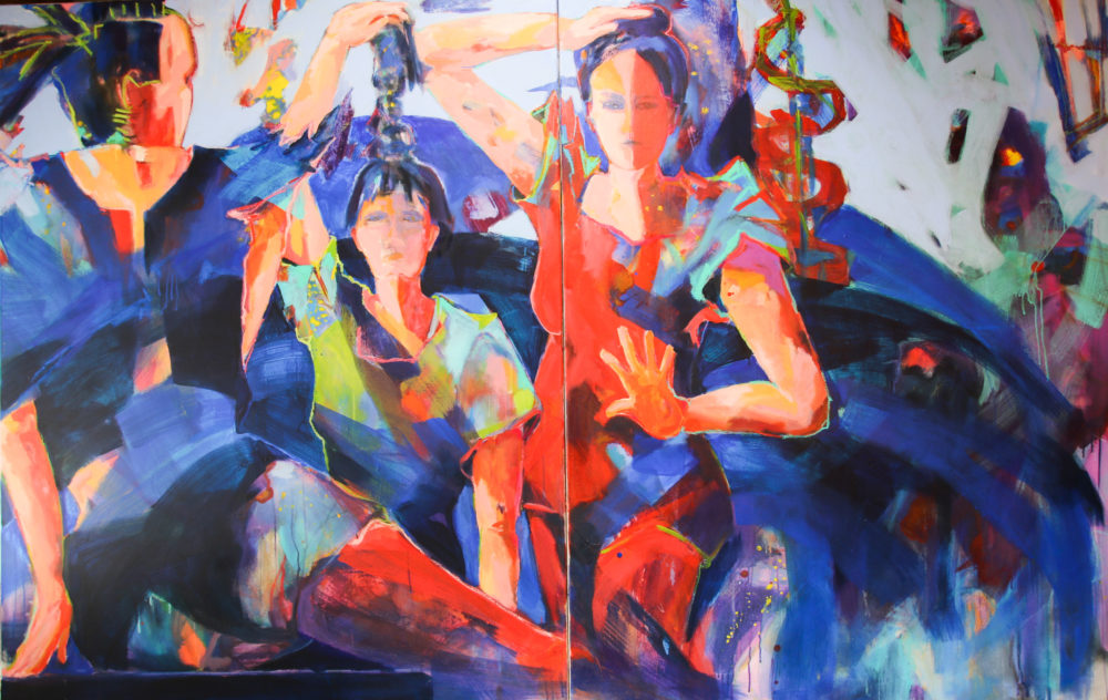 Artistinnen, 2021, zweiteilig, Acryl und Ölkreide auf Leinwand, 140 x 220 cm Foto: Klaus Schaefer