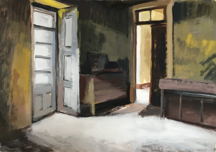 Verblichene Erinnerungen, 2018, Gouache auf Papier, 50 x 70 cm © und Foto: Carola Dewor