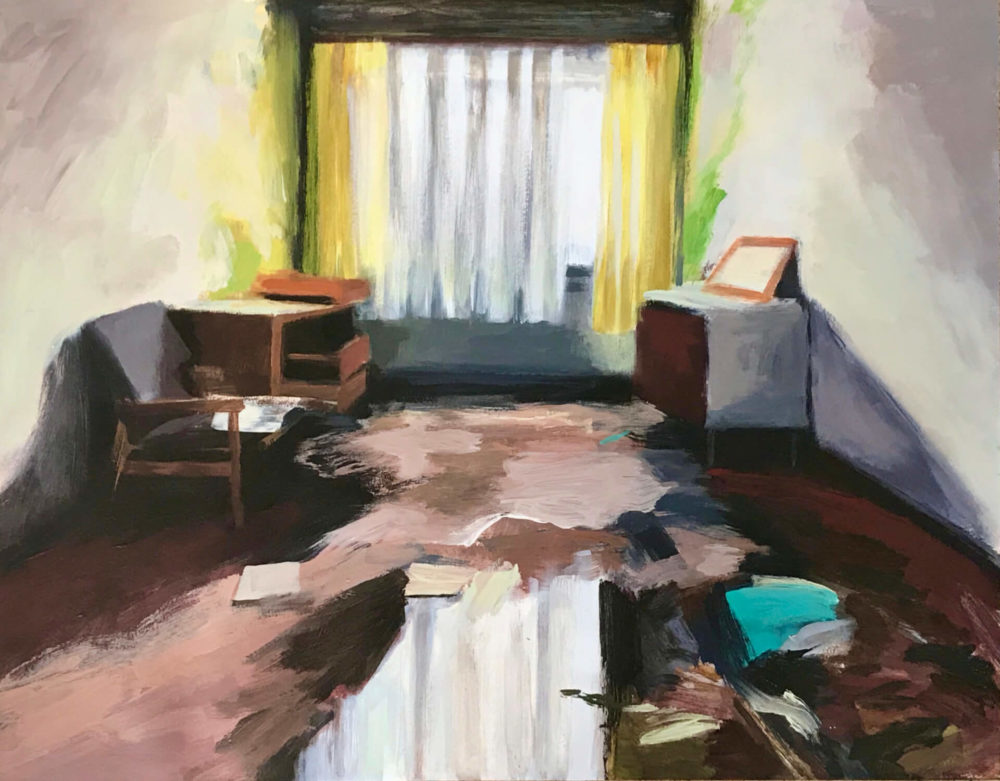 Aktenlage, 2020, Acryl/Papier, 50 x 64 cm) © Carola Dewor, Foto: Carola Dewor.