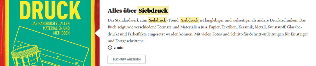 Buch - Siebdruck